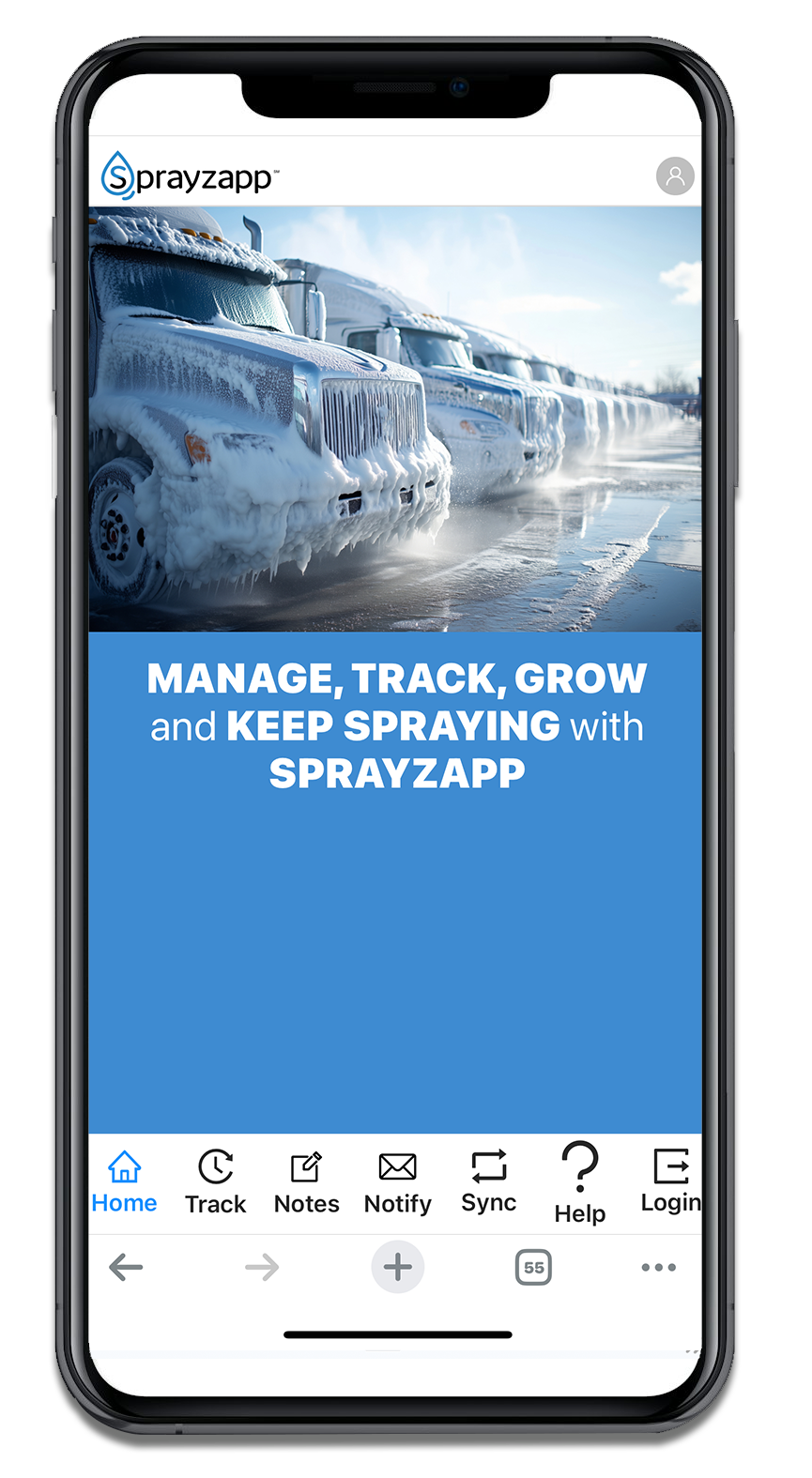 sprayzapp phone with homepage on it